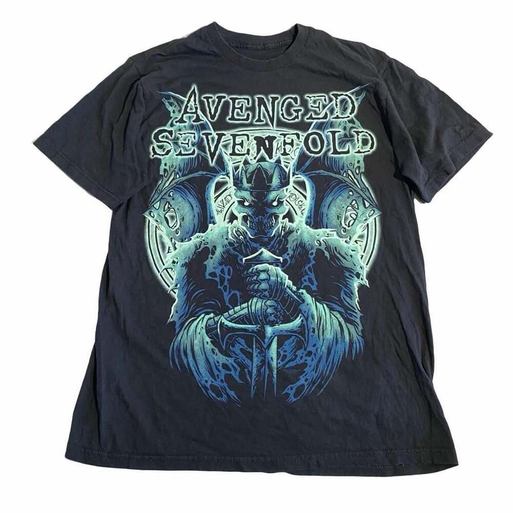 Avenged Sevenfold Skull King Sword Band Graphic Black T-Shirt